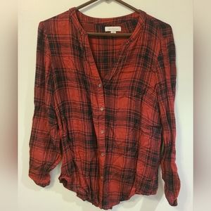 Flannel V Neck Top